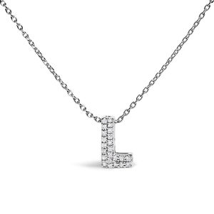 10K White Gold Diamond Accent "L" Initial Bubble Pendant Necklace